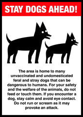 Naklejka premium Stray dogs, stray cats do not feed or pet warning sign vector illustration