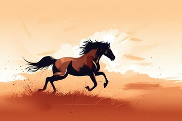 Obraz na płótnie Canvas Digital illustration of wild horse over brown wild background. Generative AI
