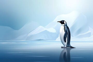 Digital illustration of emperor penguin in the Antarctica. Copy space for text. Generative AI