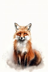 Watercolor digital illustration of cute red fox over white background. Generative AI Vertical shot