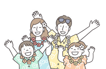 リゾート地でバカンスを楽しむ家族