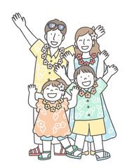 リゾート地でバカンスを楽しむ家族