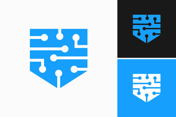 Obraz premium shield maze circuit board connections logo vector