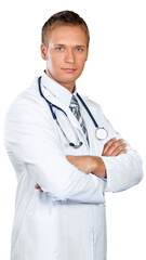 Fototapeta premium Young male physician standing with his arms crossed