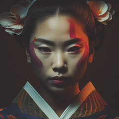 Portrait of beautiful young Geiko looking in camera created with generative AI