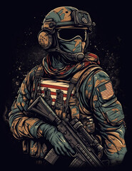 Naklejka premium American Soldier, Graphic Design, Logo, T Shirt, Resource. Generative AI