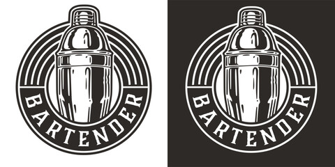 Bartender cocktail shaker for bartending. Chromed metal boston shaker for barman of cocktail bar