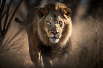 Fototapeta na wymiar Beautiful lion in nature. The king of beasts concept. AI generated, human enhanced