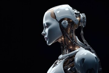 Modern futuristic robot human assistant. AI generated, human enhanced. - obrazy, fototapety, plakaty