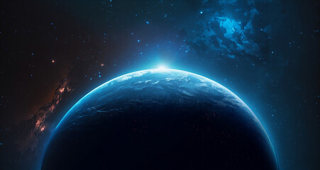 Obraz na płótnie Canvas Nightly Earth in the outer space. Abstract wallpaper. City lights on planet. Civilization with copy space