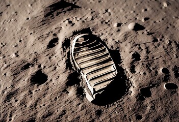 NASA-furnished moon landing image: astronaut's footprint. Generative AI