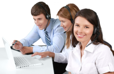 Manager and Call Center Employees Working in Background - Isolated