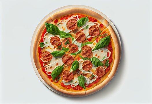 Illustration of sausage pizza on transparent background. Generative AI