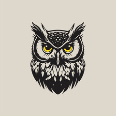 old style owl on a black background vector illustration.