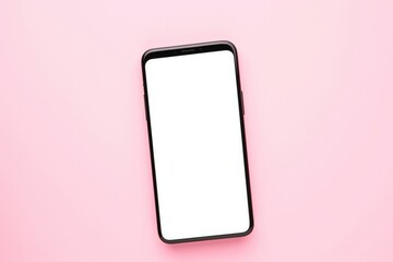 closeup of modern smart phone with white color screen isolated on pink color background