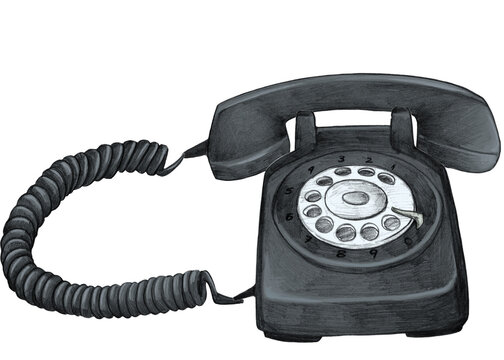 Hand Drawn old retro phone Illustration with transparent background