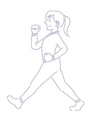 ウォーキングする女性の線画イラスト