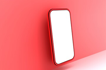 closeup of modern smart phone with white color screen isolated on red color background