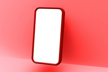 closeup of modern smart phone with white color screen isolated on red color background