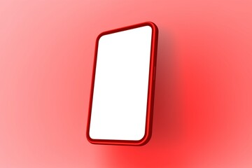 closeup of modern smart phone with white color screen isolated on red color background