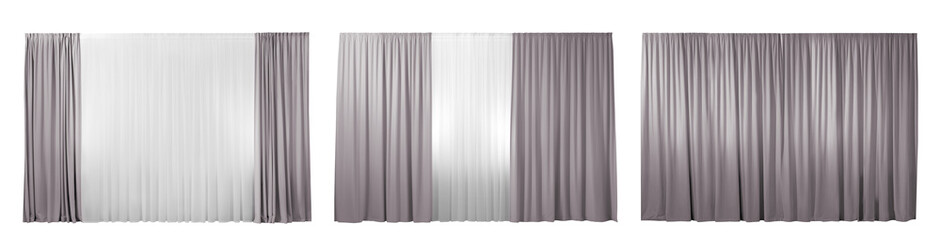 Collage of elegant window curtains isolated on white