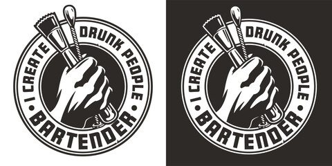 Bartending tools in nand for bartending shop. Chromed metal equipment or cocktail bar tools for barman store