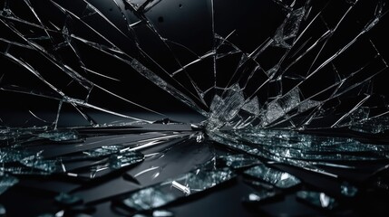 Fototapeta na wymiar Broken and Cracked glass pieces, on dark background.
