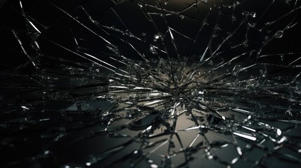 Broken and Cracked glass pieces, on dark background.