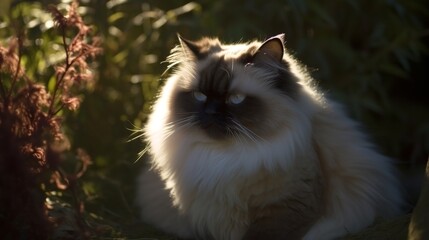 Naklejka na ściany i meble Himalayan cat enjoying a sunbeam