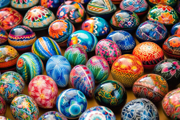 Fototapeta na wymiar Colorful pysanky Easter eggs, hand decorated, painted. Generative AI