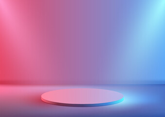 3D realistic modern minimal style empty neon colors podium platform with spotlight on pink and blue gradient background