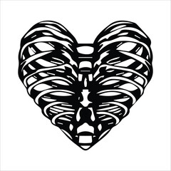 heart with wings. Chest in the form of heart on black. Vector file. chest heart. Love Heart Bone Symbol.
