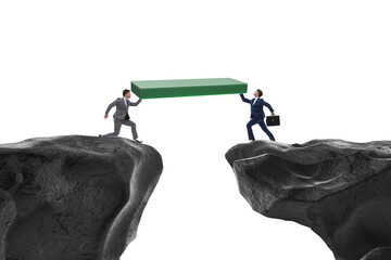 Concept of teamwork with bridge being built