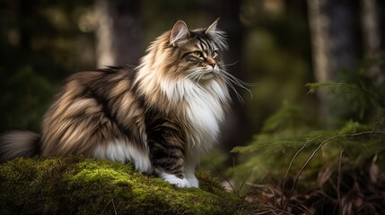 Naklejka na ściany i meble Majestic Norwegian Forest Cat in the Wild