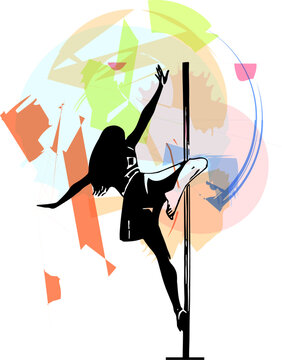 Silhouette of girl and pole. Pole dance illustration for fitness, striptease dancers, exotic dance