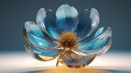 Translucent 3D flower glass with expanding petals. Generative AI