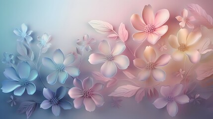 Fototapeta na wymiar Translucent flowers glowing in 3D against a soothing pastel background. Generative AI