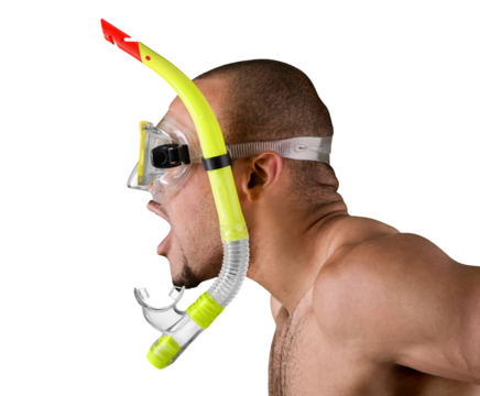 Man in Diving Mask with Snorkel Taking a Breath Isolated - Powered by Adobe