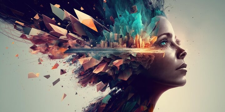 Creative mind imagination concept art, exploding emotions out of head, inner thought and dreams. superlative generative AI image.