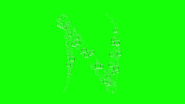 Word tag english text N. Bubble Shaped like letter font N, Animation on Green Screen. 3D Render.