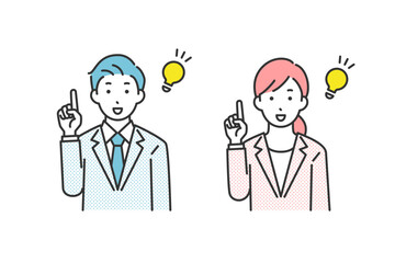 ひらめくポーズの男性と女性のビジネスパーソン