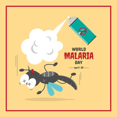 World Malaria Day greeting with a mosquito die because of mosquito repellent spray