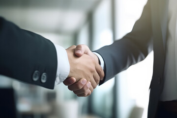 Two businessman shaking hands for partnership. Generative AI
