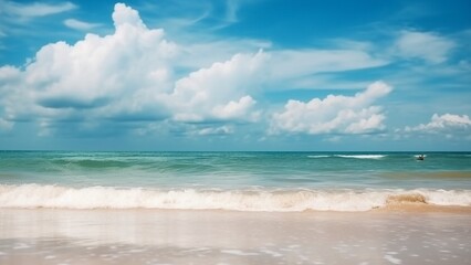Fototapeta na wymiar Tropical Beach overlooking the sea on a Summer Day. Generative AI 