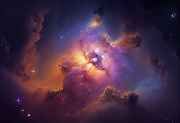 Obraz na płótnie Canvas A striking image of the colourful Lagoon Nebula in deep space, featuring elements provided by NASA. Perfect for science fiction wallpapers. Generative AI