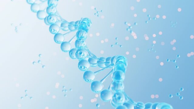 Floating molecules and DNA in the blue background, biology and cosmetic medicine concept, 3d rendering.
