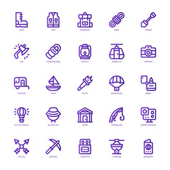 Adventure icon pack for your website design, logo, app, and user interface. Adventure icon basic line gradient design. Vector graphics illustration and editable stroke.