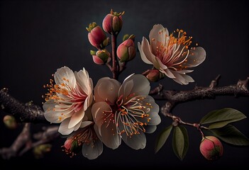 Obraz na płótnie Canvas Line of plum blossoms. Generative AI