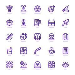 Research and Development Icon pack for your website design, logo, app, and user interface. Research and Development Icon basic line gradient design. Vector graphics illustration and editable stroke.