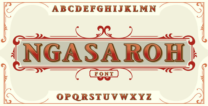 Vintage decorative font with sadow overlay. Lettering design in retro style with labels. Perfect for alcohol labels, logos and more 